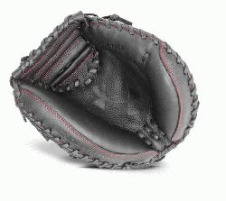 s mitt features a blend of leather with 