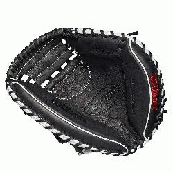 catchers mitt Half moon web Grey and black Full-Grain leather Velcro back. Th