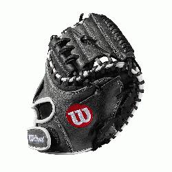  catchers mitt Half moon web Grey and black Full-Grain leather Velcro back. The A1000