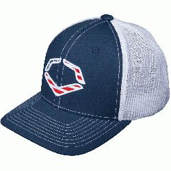 r42% Cotton2% SPANDEX Imported Navy flex-fit style trucker hat Evoshield logo wit