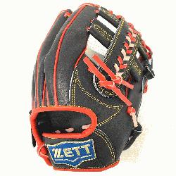 ZETT Pro Model 12 inch Black/Red Wide Pocket Infielder Glove ZETT Pro Model Baseball Gl