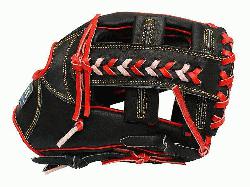 del 12 inch Black/Red Wide Pocket Infielder Glove ZETT Pro Model Baseball Glove 