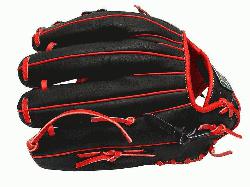 ETT Pro Model 12 inch Black/Red Wide Pocket Infielder Glove ZETT Pro Model Baseball Gl