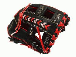  ZETT Pro Model 12 inch Black/Red Wide Pocket Infielder Glove ZETT Pro Model Baseball Glove Series 