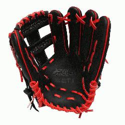 ZETT Pro Model 12 inch Black/Red Wide Pocket Infielder Glove ZETT Pro Model Baseball Glove Seri